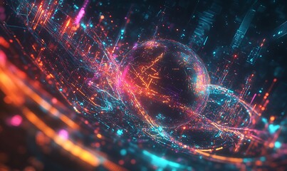 Digital Data Synergy with Interconnected Nodes and Streams Over a Stylized Globe