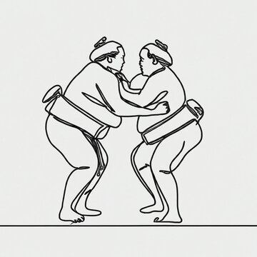 recommend clip art: Japanese wrestler, sumo one line art. Continuous line drawing japan, fight, obesity, big man, person, pre-fight greeting, athlete, training, form, sport.