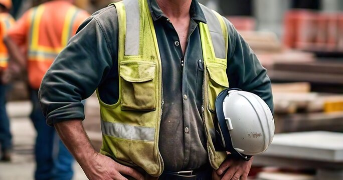 Construction Worker Portrait | Green Vest, Hard Hat | Behind the Hard Hat | A Moment on Site | Industry's Backbone | high resolution 300 DPI