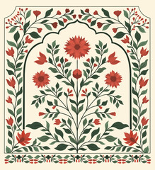 Mughal decorative ornamental floral. Vintage intricate traditional mughal style with flowers and foliage.