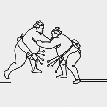 recommend clip art: Japanese wrestler, sumo one line art. Continuous line drawing japan, fight, obesity, big man, person, pre-fight greeting, athlete, training, form, sport.