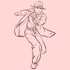 a man in hat posing with a gun vector for illustration card decoration