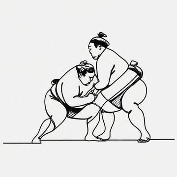 recommend clip art: Japanese wrestler, sumo one line art. Continuous line drawing japan, fight, obesity, big man, person, pre-fight greeting, athlete, training, form, sport.