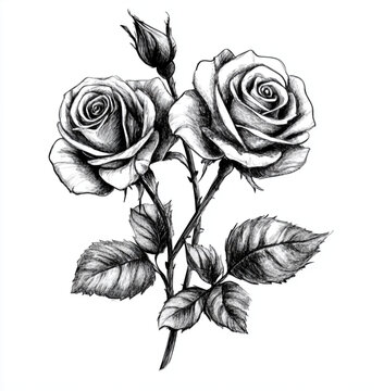 two roses sketch design black and white