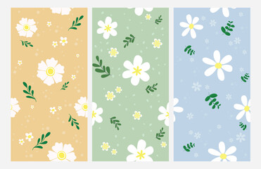 Set of three Seamless pattern with colorful flower.