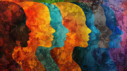 Unity in Diversity Abstract LGBTQ Community Artwork with Geometric Shapes and Bold Colors for Copy Space Concept