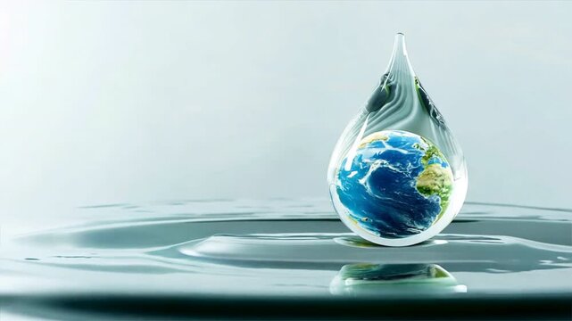 water droplet with a green Earth inside, symbolizing water and environmental protection