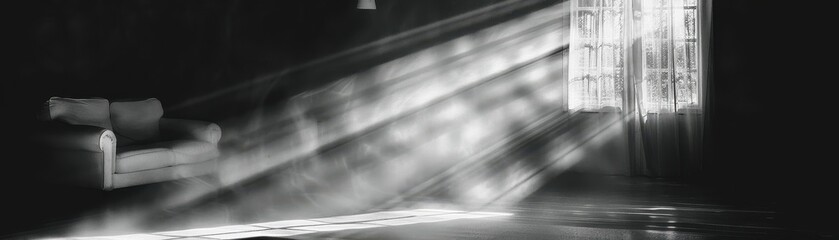 Sunbeams Shining Through a Window in a Dark Room