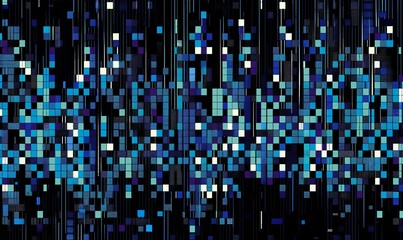 Obraz premium Abstract background with blue digital pattern made of square pixels.