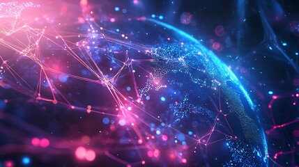 Obraz premium Bright Data Synergy with Glowing Lines and Nodes Over a Globe