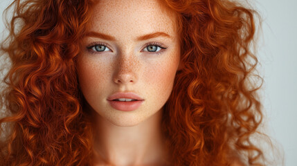 Naklejka premium A stunning redhead woman with luscious curly hair