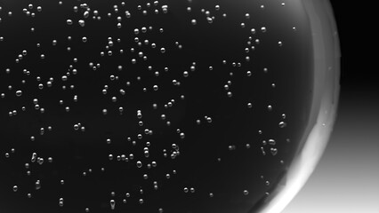 Monochrome abstract. transparent sphere with bubbles on black and white background 