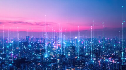 Obraz premium Big data connection technology. Smart city and digital transformation.Telecommunication and communication network concept.