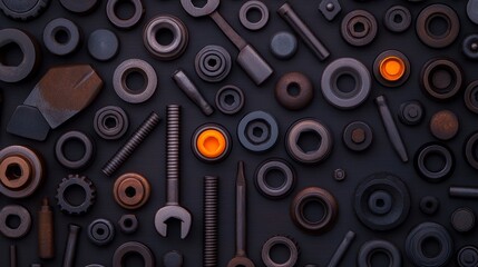 Collection of metal tools and equipment showcasing the application of different metal alloys in various industries, emphasizing the strength and durability of these materials, copy space for text ar