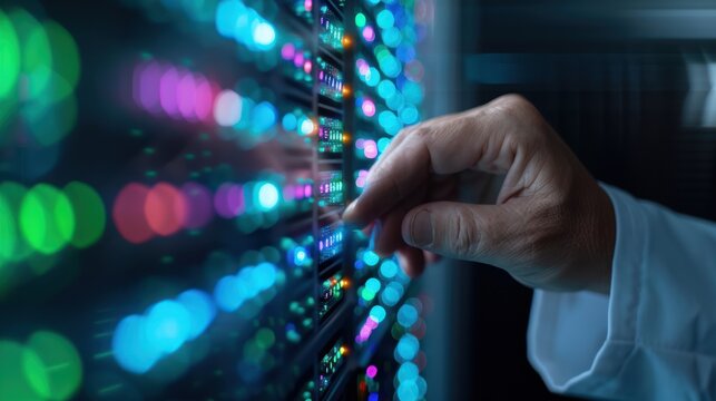 An electrical engineer, using specialized equipment to test circuits in a control room