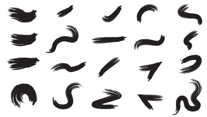 Paint brush strokes line set. Hand drawn wavy brush strokes. Hand drawn ink calligraphy elements painting curvy lines. Vector illustration.