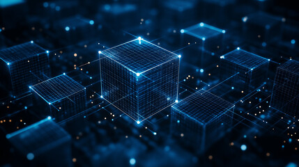 Exploring Fascinating World Photo Blockchain Technology Blue Background