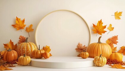 Thanksgiving Family Tradition Around Blank Circle Podium Thanksgiving