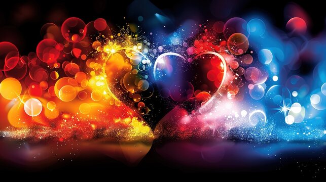   A vibrant backdrop featuring a heart-shaped design at its focal point, with iridescent bubbles surrounding the image's center