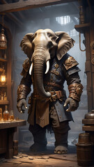 Fototapeta premium An elephant-headed fighter equipped with armor