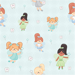 Vector pattern character children's print tooth fairy candy colors fairy tale dentist child