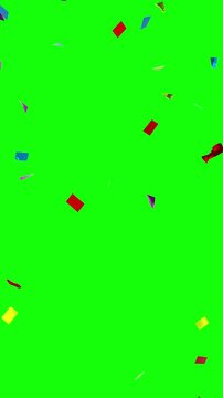 Multicolored confetti rain on chroma key or green screen animation 3d. Vertical, phone wallpaper