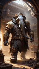 Fototapeta premium An elephant-headed fighter equipped with armor