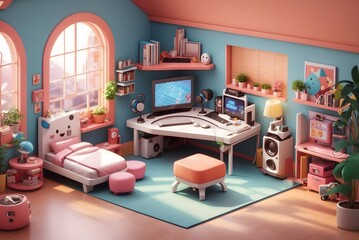 3d isometric room in house