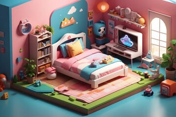 3d isometric room in house