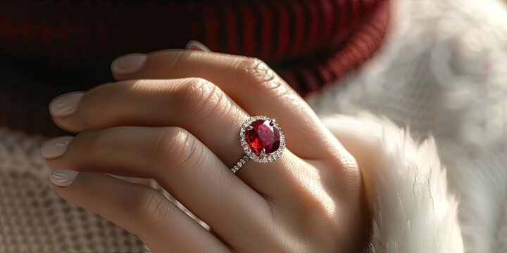 woman's hand, wearing gorgeous ruby ring
