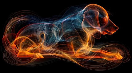 Fototapeta premium Blurry image of a dog's tail in orange, blue, and yellow