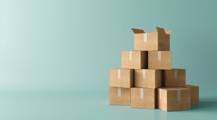 Obraz premium Stack of Cardboard Boxes on a Blue Background