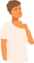 Fototapeta premium Young man sweating and feeling unwell, likely due to extreme heat