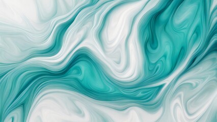 Fototapeta premium A fluid art background showcasing a blend of turquoise and white color