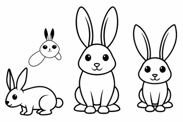 Cute Rabbit Designs in Various Styles: Vector Illustration and Silhouettes on White Background