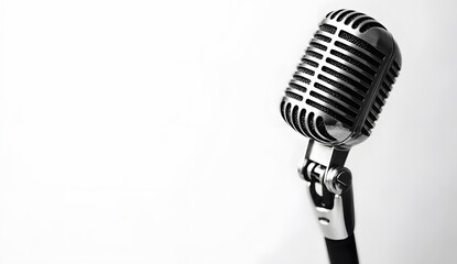 Fototapeta premium Vintage microphone on a white background with space for copy text or design, a vintage mic isolated on a white background.