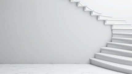 Fototapeta premium Minimalistic white staircase spiraling upwards against a clean, wall, creating a modern and serene interior design aesthetic.