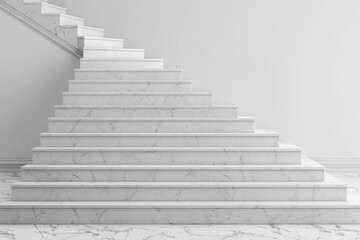 Fototapeta premium Elegant white marble staircase in a modern minimalistic interior setting, showcasing luxury and sophistication in architectural design.