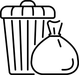 Garbage bag and bucket icon. Cleaning icon. Linear icon.