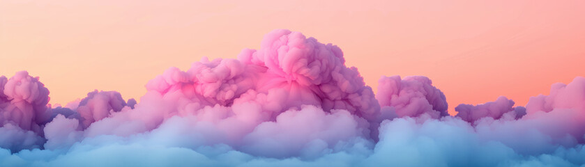 Fototapeta premium Beautiful dreamy sky with fluffy pink clouds at sunset, creating a serene and tranquil atmosphere perfect for backgrounds and banners.