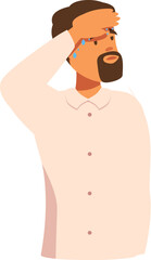 Businessman suffering from heat, holding his hand to his head, feeling unwell and stressed
