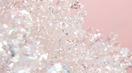   A pink diamond cluster lies on a dark surface Behind them is a white background with thin pink lines