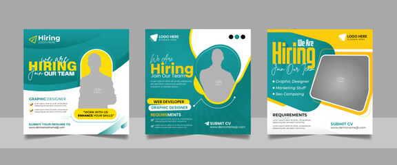 We are hiring job vacancy social media post template set, vacant recruitment marketing web banner square flyer poster design.	