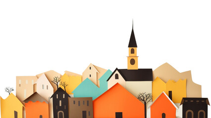 PNG Church town scene painting architecture building.