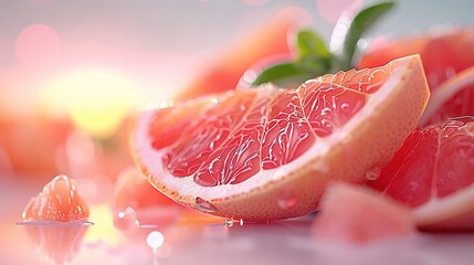   Grapefruit cut in half on table