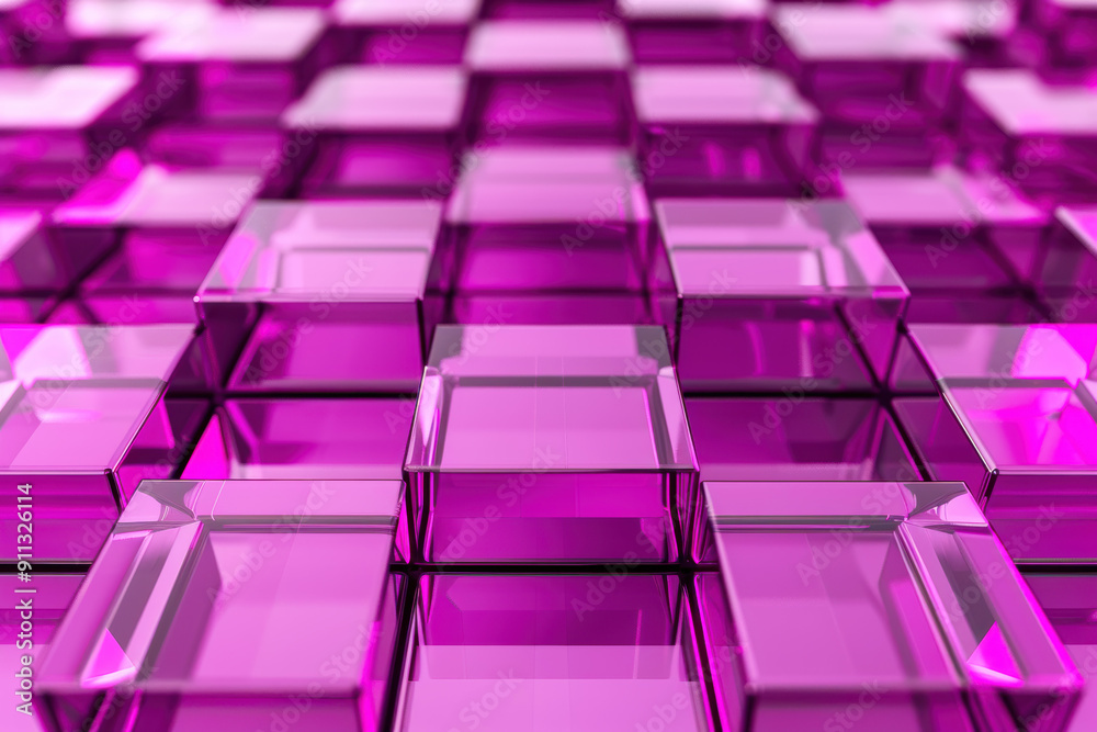 Poster abstract image of transparent purple cubes arranged in a mosaic pattern, creating a vibrant and mode