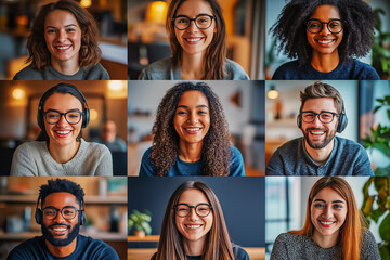Multiethnic smiling businesspeople standing looking at camera making group photo in office together, happy diverse employees posing for picture with boss or team leader, showing unity and support