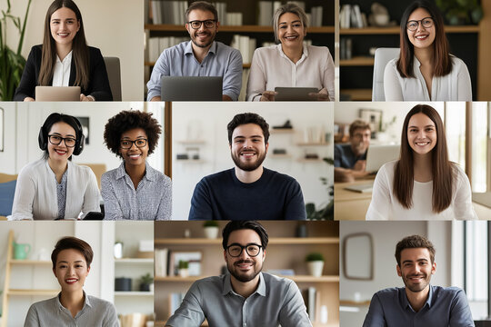 Multiethnic smiling businesspeople standing looking at camera making group photo in office together, happy diverse employees posing for picture with boss or team leader, showing unity and support