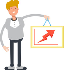 Male Character Holding Arrow Chart
