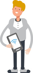 Male Character Holding Smartphone
